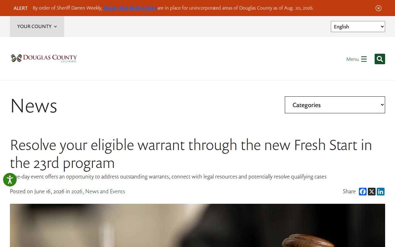 Douglas County bench warrant Fresh Start event information