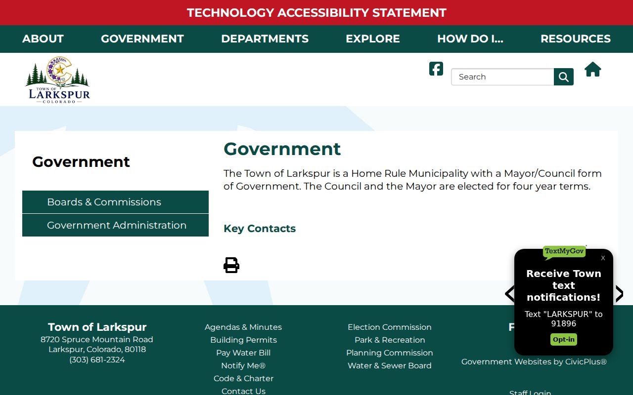 Larkspur Town Hall address and official government contact information