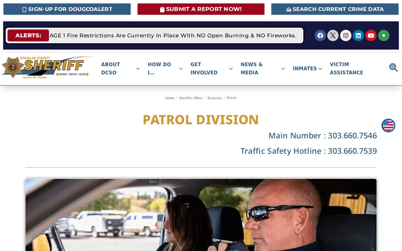 Douglas County Sheriff Patrol page confirming 24-hour Castle Pines coverage