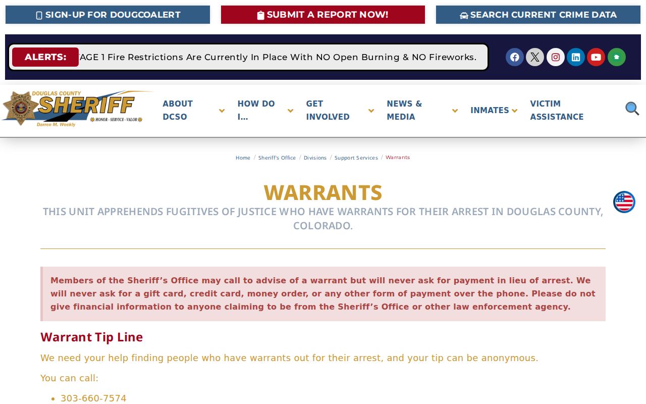 Douglas County warrant records Warrants Unit instructions